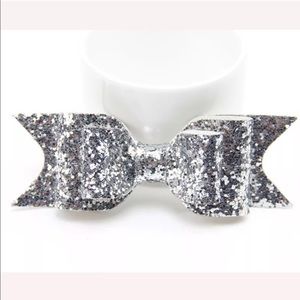 New! Layered Silver Sparkle Glitter Bow Barrette